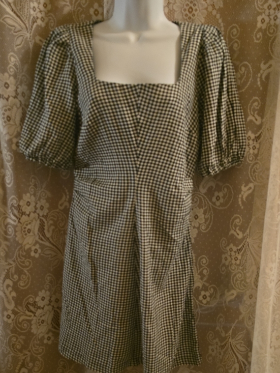 a new day Dresses & Skirts - New A New Day Women's 4 Black White Gingham Check Puff-Sleeve Square-Neck Dress